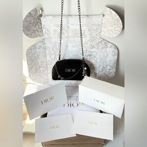 Dior Beauty Black Velour Velvet Cosmetic Zipper Bag Pouch Bag Gift Box + Charms